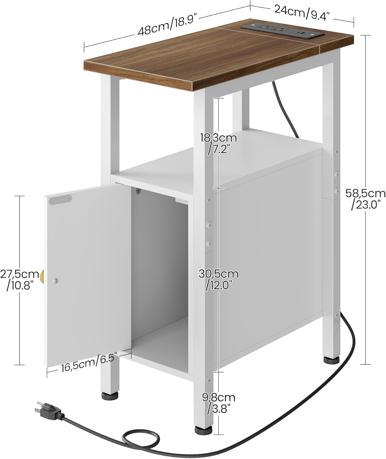CHOEZON Farmhouse End Table and Narrow Side Table for Small Spaces Bundle, Slim Nightstand with Charging Station, Skinny Nightstand with Drawer, Bedside Table for Bedroom, Living Room TBZ08UWL-MBZ11WB