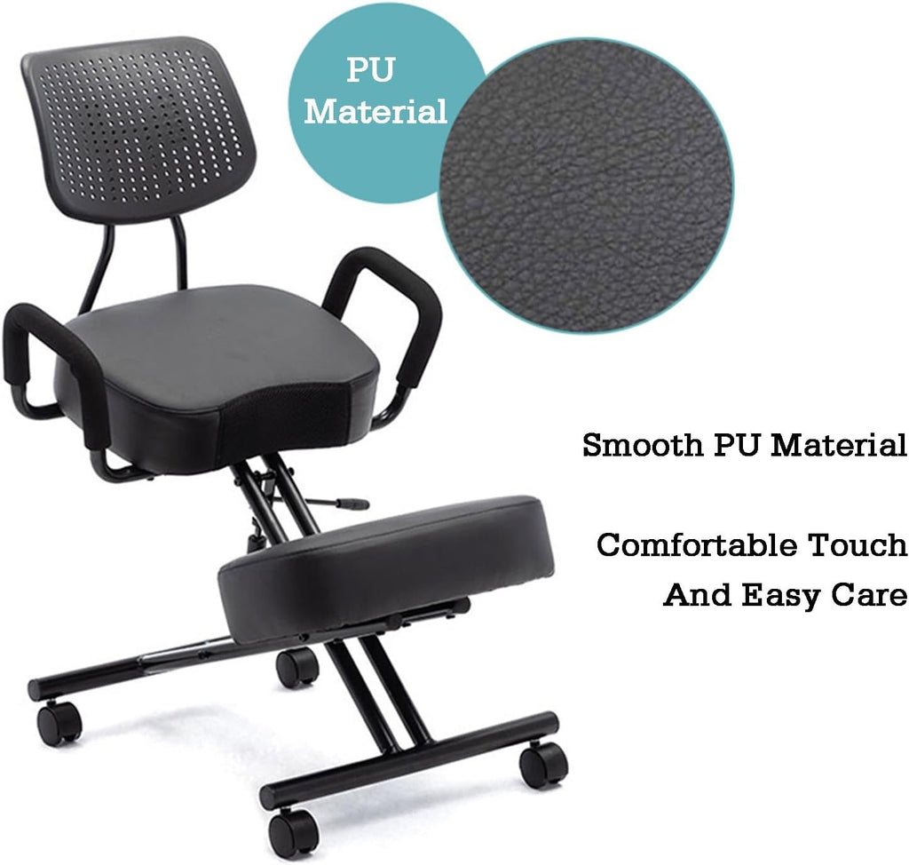 Ergonomic Posture Chair with Wheels,Kneeling Chair with Armrests,Steel Lumbar Support Kneeling,Adjustable Stool for Home Office(PU Leather)
