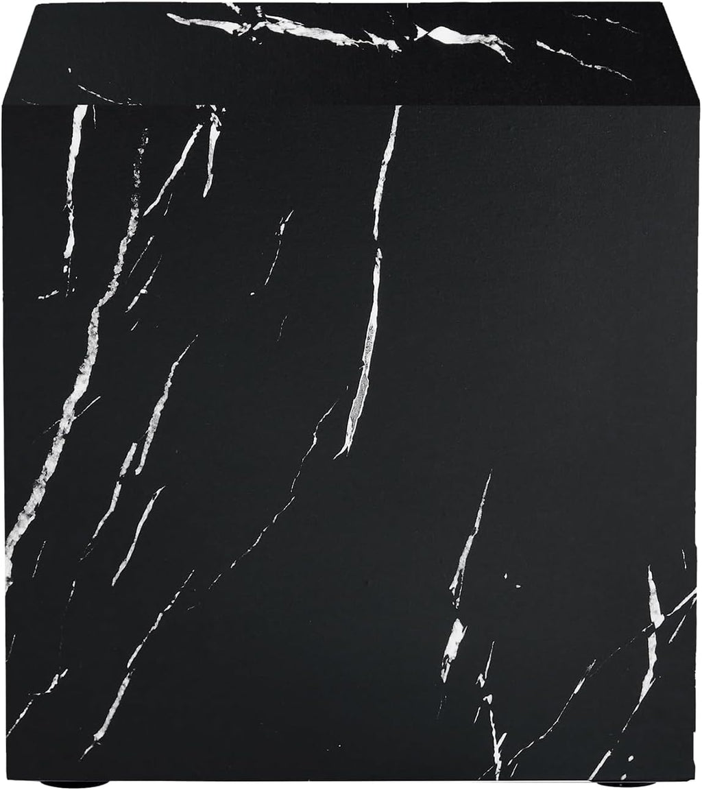 W15.7'' Modern Wood Square Side Table End Table for Living Room, No Assemble, Faux Marble Surface, Marble Black(ø15.7'' x 15.7'')