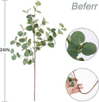 Beferr 6Pcs Artificial Eucalyptus Stems Greenery Stems 24" Tall Fake Plants Decor Faux Floral Stems for Vase Home Party Wedding Decorations