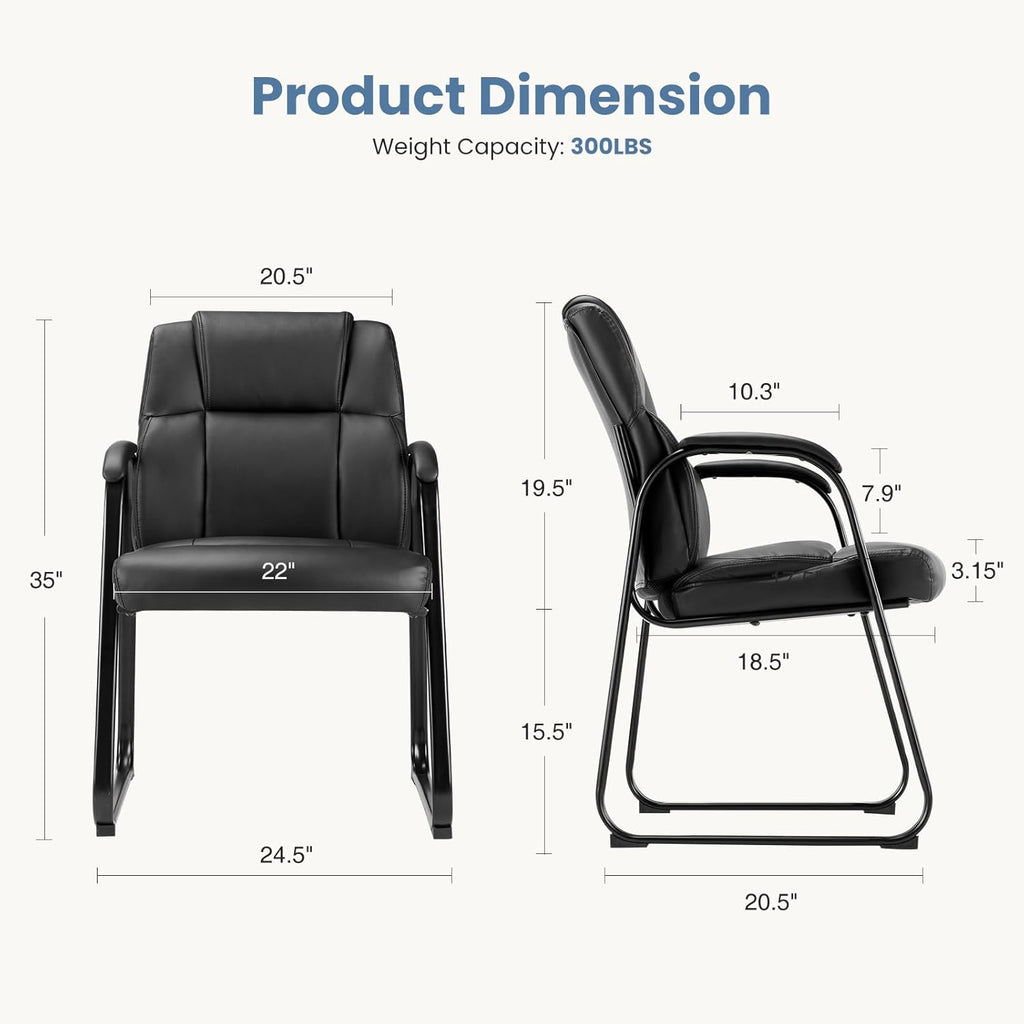 DUMOS PU Leather Office Guest Chair, Waiting Room Chairs with Sled Base and Padded Arm Rest, Reception Chair Without Wheels for Elderly Meeting Conference Office Home, 1 Pack