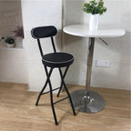 Portable Folding Stool with Padded Seat Backrest and Footrest Foldable Bar Chair for Adults Collapsible Round(Black,Sitting Height:60cm/24)