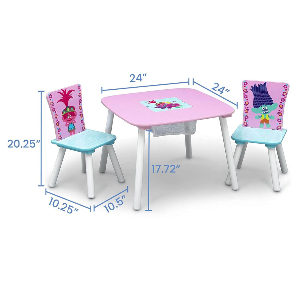 Delta Children Kids Table and Chair Set with Storage (2 Chairs Included), Trolls World Tour