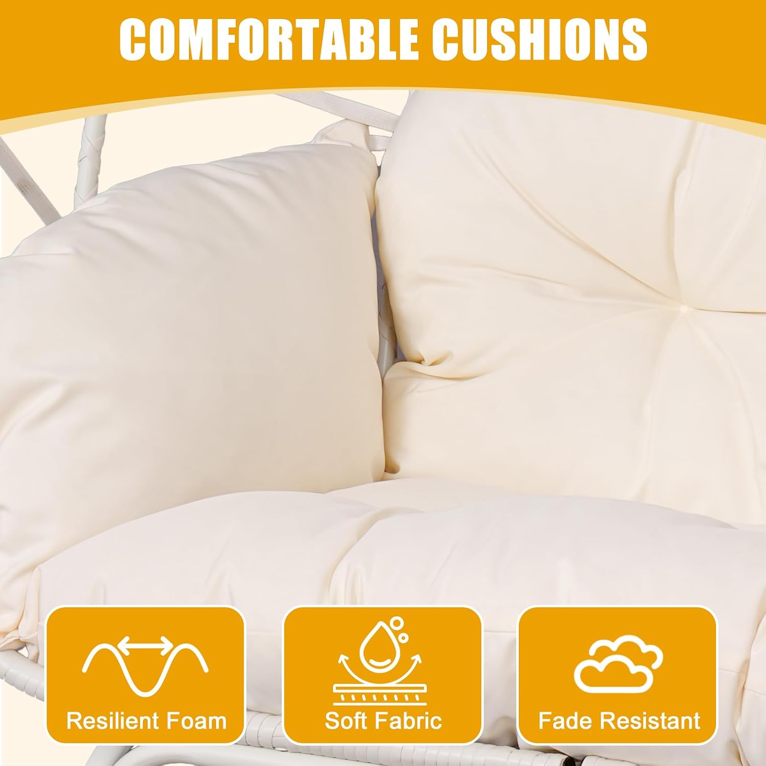 Double Wicker Egg Chair with Ottoman Oversized 2 Person Egg Basket Lounge Chair with Cushion & Footrest, Indoor Outdoor Boho Style Double Egg Chair for Patio Balcony Living Room, White-White