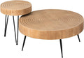 COZAYH 2-Piece Round Nesting Coffee Table Set, Natural Wood Top with Black Metal Legs, Ring Pattern – Rustic Farmhouse Accent for Living Room or Bedroom – Space-Saving Modern Furniture