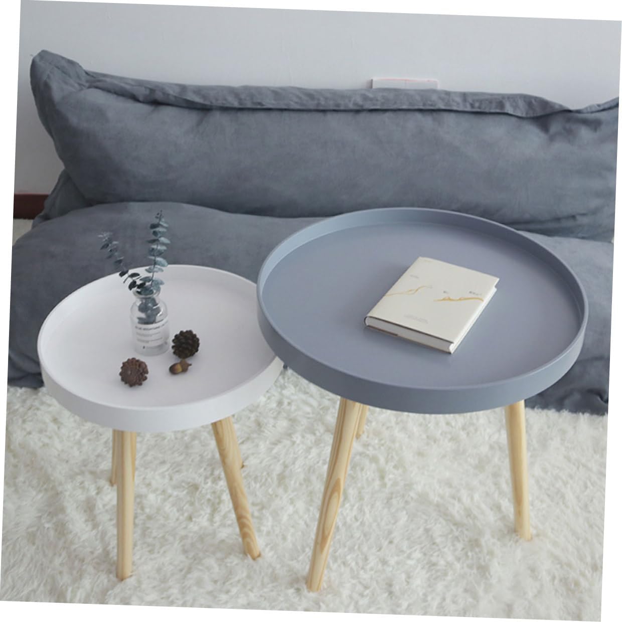 Veemoon Nordic Style Small Round Side Table White Mini Coffee Accent Table for Sofa and Bedside Indoor Balcony Use