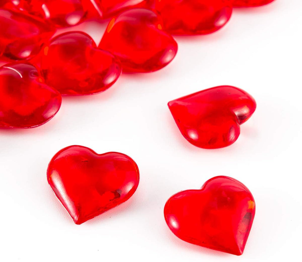 150 Pieces Red Acrylic Heart Shaped Crystals Gems | Translucent, Table Scatter, Valentine's Day & Wedding Decoration, Vase Filler