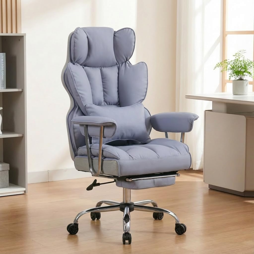 Big and Tall Office Chair 400lbs - Heavy Duty Executive Desk Chair with Footrest, High Back PU Leather Ergonomic Computer Chair with Extra Wide Seat & Thick Cushion for Home Office (Purple)