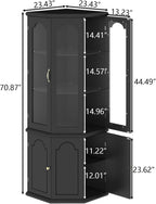 Gyfimoie Corner Bar Cabinet w/LED Lights, Tall Modern Wine Cabinet with Tempered Glass Door & Adjustable Shelves, Home Bar Liquor Storage Cabinet with Glass Rack for Living Room, Dining Room (Black)