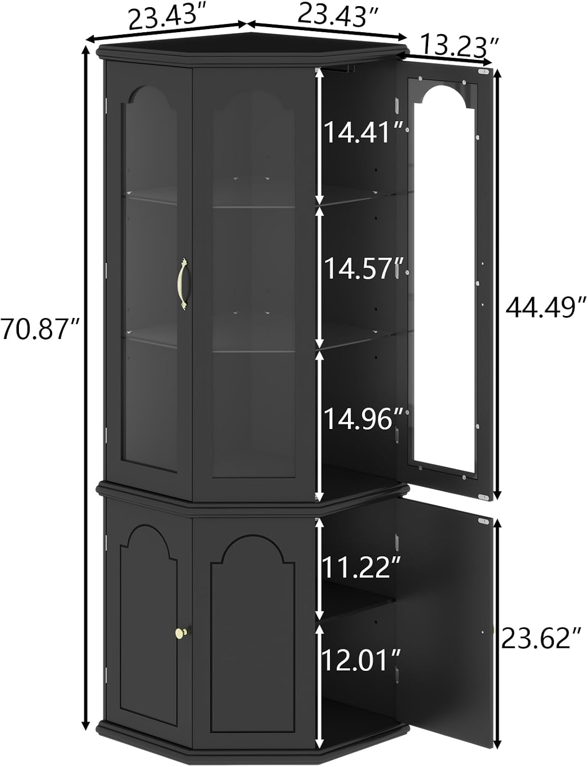 Gyfimoie Corner Bar Cabinet w/LED Lights, Tall Modern Wine Cabinet with Tempered Glass Door & Adjustable Shelves, Home Bar Liquor Storage Cabinet with Glass Rack for Living Room, Dining Room (Black)
