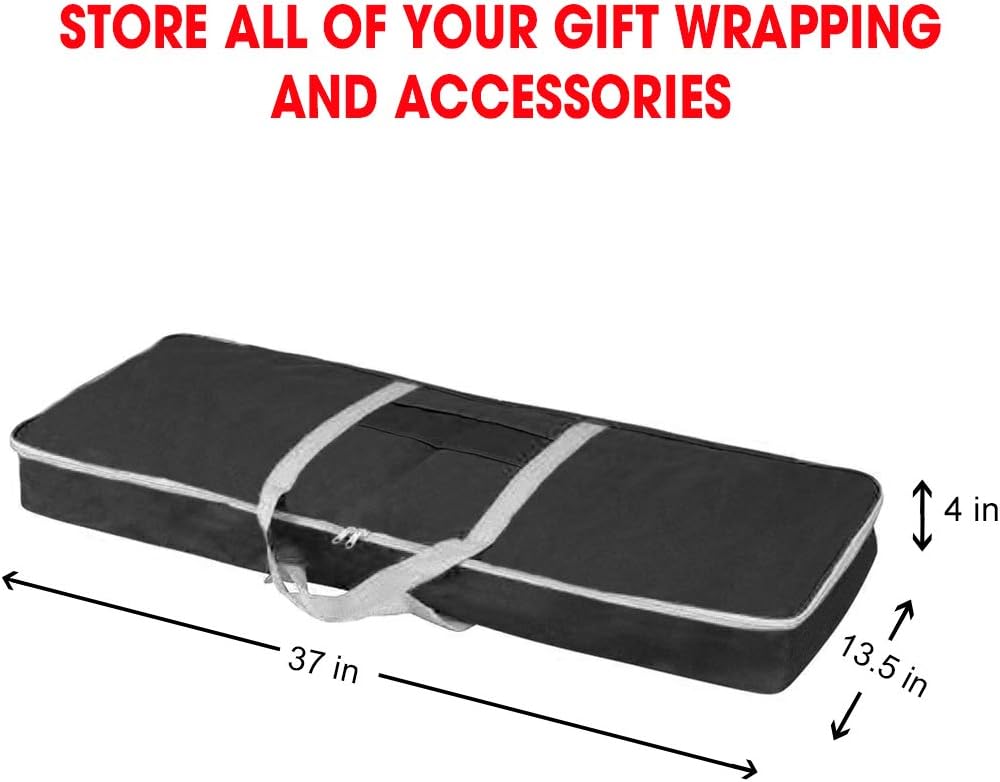 Christmas Gift Wrap Organizer | Wrapping Paper Storage Container Box (37” x 14” x 4”) Constructed of Durable 600D Oxford Material (Black)