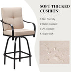 Patio Swivel Bar Stools, Outdoor Bar Height Swivel Chairs Set of 2 with Cushion & All Weather Steel Frame for Backyard, Lawn, Poolside and Balcony, Beige