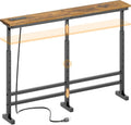 YATINEY 39.4" Console Table with Adjustable Height (27.6"-35.4") and Power Outlet, Skinny Behind Couch Table, Narrow Long Sofa Table for Living Room, Hallway, Entryway, Rustic Brown and Black CT33UBR