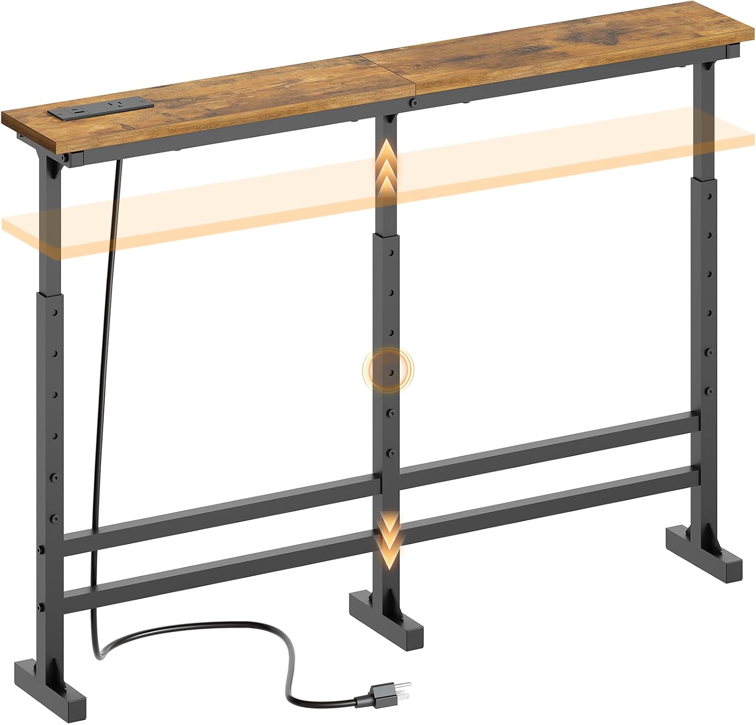 YATINEY 39.4" Console Table with Adjustable Height (27.6"-35.4") and Power Outlet, Skinny Behind Couch Table, Narrow Long Sofa Table for Living Room, Hallway, Entryway, Rustic Brown and Black CT33UBR