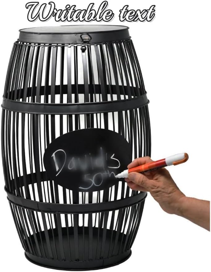 Metal Barrel Side Table with Storage, Wine Cork Holder Display, Whiskey Barrel Table for Living Room, Bedroom, Bar(23.6in)