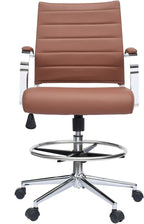 2xhome Modern Drafting Chair | Upholstered PU Leather Ribbed Mid Back with Tall Adjustable Base & Leg Rest | Padded Cushion Seat, Tilt Lock, Swivel | Computer Armchair (1, Brown, Drafting)