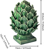 Green Ceramic Artichoke Statue - Unique Artisanal Decorative Sculpture, Decor for Living Room, Office, Bookshelf