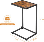 C Shaped End Table, Sofa Side Table for Couch and Bed, Snack Table with Wood Look Top, Metal Frame Bedside Table for Living Room, Bedroom