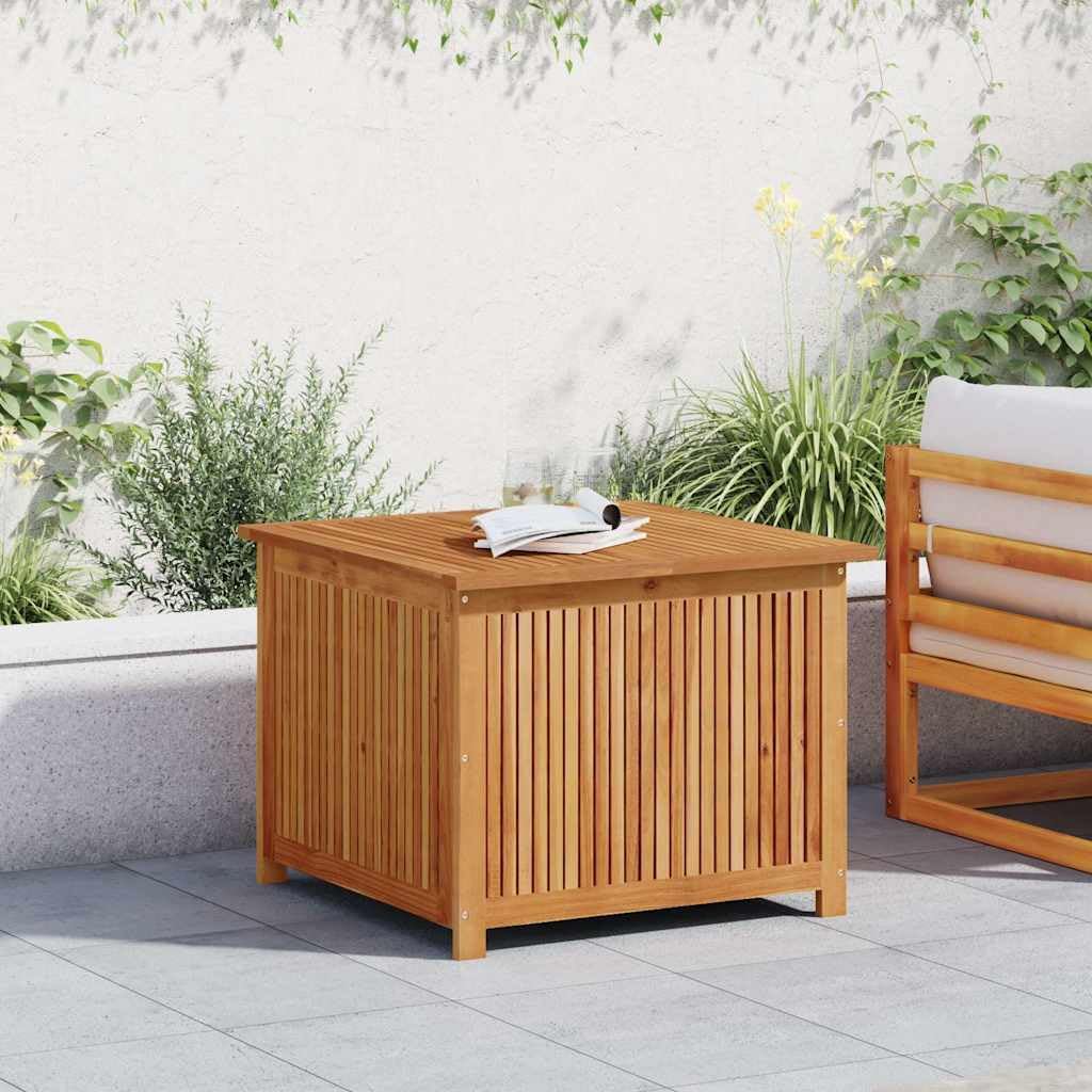 Solid Acacia Wood Garden Storage Box with Flap Closure, 29.5x29.5x22.8 Inch Outdoor Organizer for Cushions Tools, Rustic Patio Furniture, Weather Resistant Seating Bench
