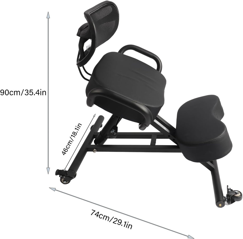 Ergonomic Height Adjustable Breathable Kneeling Chair Back Support Kneeling Chair with Leather Cushion Comfortable Mesh Backrest, Spine Alignment Support