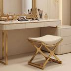 Modern Bathroom Vanity Stool Makeup Chair - Backless Leather Vanity Bench Seat with Metal X Legs, Small Ottoman Footstool for, Bedroom, Living Room, Dressing Room, Gold