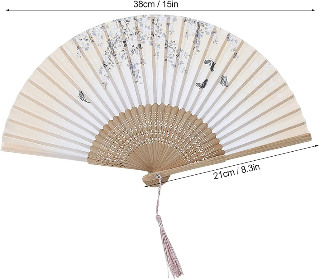Chinese Silk with Tassel Floral Hand Folding Fan, Elegant Foldable Handheld Fan for Women