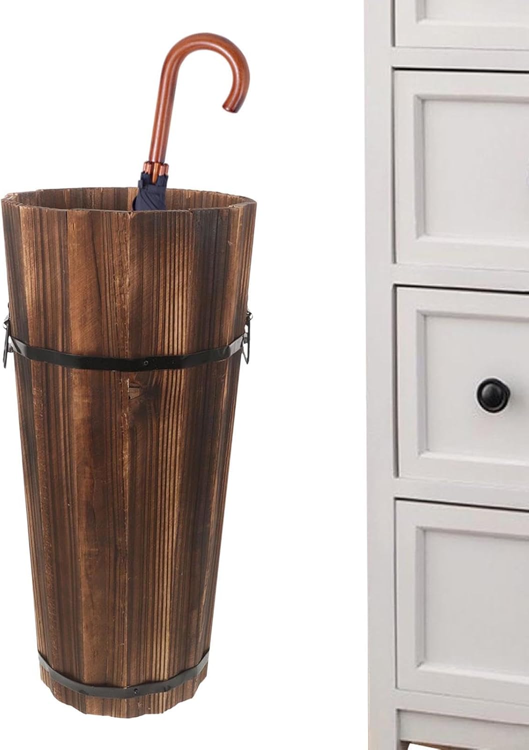 Umbrella Bucket - Wooden Large Modern Container,Umbrella Organizer Bucket Cane Stand,for Inside Outdoor Entrance Hallway Patio Home Office Dorm Commercial