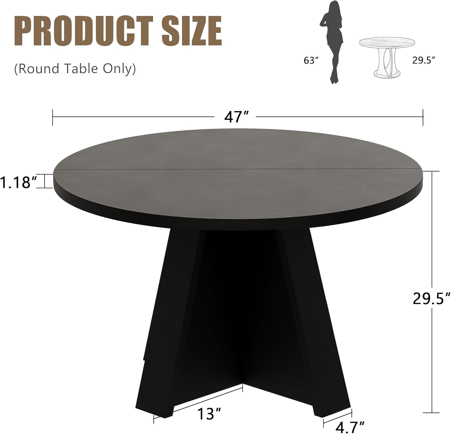 iPormis 47 Inches Round Dining Table for 4-6 People, Modern Wooden Kitchen Table for Dining Room, Farmhouse Circle Dinner Tables Furniture for Kitchen Living Room, Black