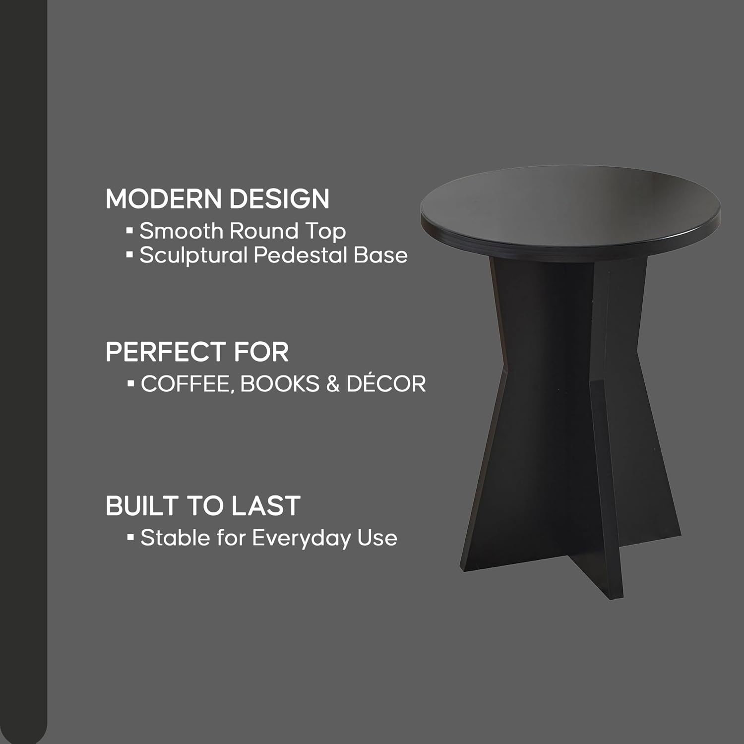 Kings Brand Furniture Round Side Table, Modern Pedestal Base Accent Table for Living Room, Bedroom, Bedside, or Office (Black)