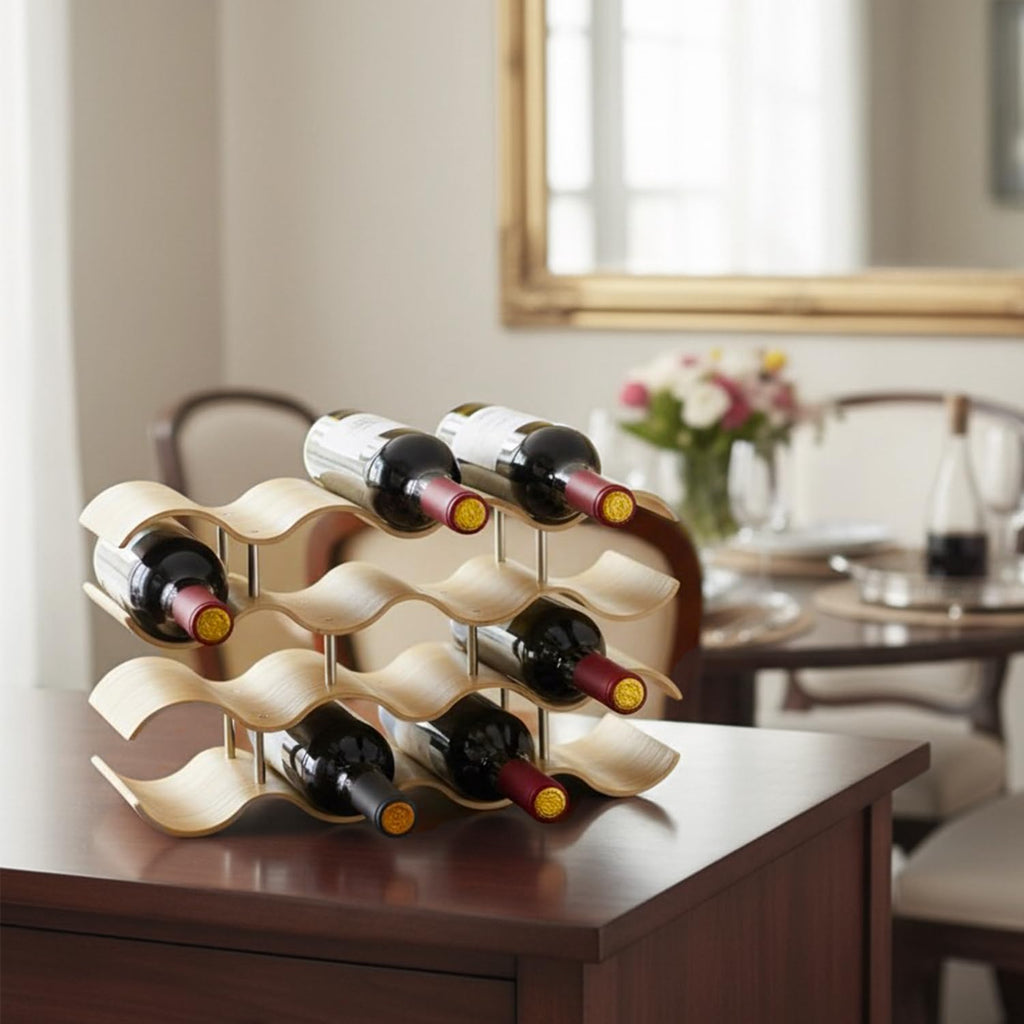 4-Tier Wine Rack Countertop, 14 Bottles Wooden Wine Holder Inserts for Cabinet, Freestanding Wine Shelf Storage Organizer for Bar or Pantry