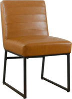 HomePop Channeled Metal Dining Chair | HomePop Home Décor | Single Pack - Caramel Brown Faux Leather