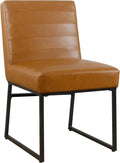 HomePop Channeled Metal Dining Chair | HomePop Home Décor | Single Pack - Caramel Brown Faux Leather