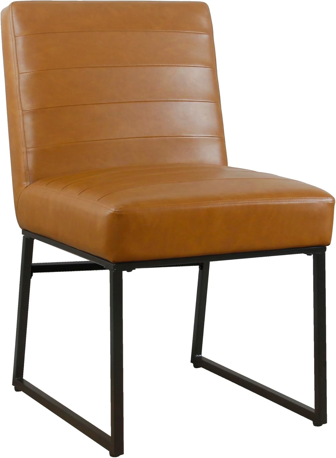 HomePop Channeled Metal Dining Chair | HomePop Home Décor | Single Pack - Caramel Brown Faux Leather