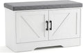 DUMOS Shoe Storage Bench, 28" Wide Shoe Organizer Cabinet with Padded Seat Cushion, 2 Doors, Adjustable Shelf for Entryway, Hallway, Bedroom, Living Room, White