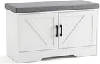 DUMOS Shoe Storage Bench, 28" Wide Shoe Organizer Cabinet with Padded Seat Cushion, 2 Doors, Adjustable Shelf for Entryway, Hallway, Bedroom, Living Room, White