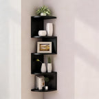 5-Tier Corner Shelf Wall Mount, Screw-Mounted Floating Bookshelf with Enhanced Support, Space-Saving Zigzag Shelf for Bedroom, Living Room, Office, Garage – (Black)