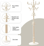 Wooden Coat Rack Free standing 18 Hooks, Vintage Coat Rack Stand for Entryway, Adjustable Height 73", Heavy Duty Coat Tree with Solid Round Base for Home Bedroom, Office (vintage White)