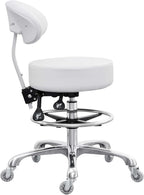 Grace&Grace Drafting Chair Big Cushion Rolling Stool with Back, Tall Shop Stool Rolling Chair with Footrest for Studio, Workshop, Classroom, Lab, Counter, Home Office (White)