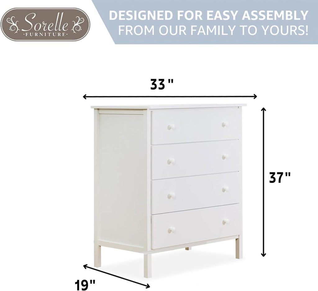 SORELLE FURNITURE Baby Bundle 4-Piece Nursery Set with 4-in-1 Convertible Crib, 4-Drawer Dresser, Changing Table and Toddler Rail, Furniture Made of Wood, Finish, Nursery Furniture Set -White