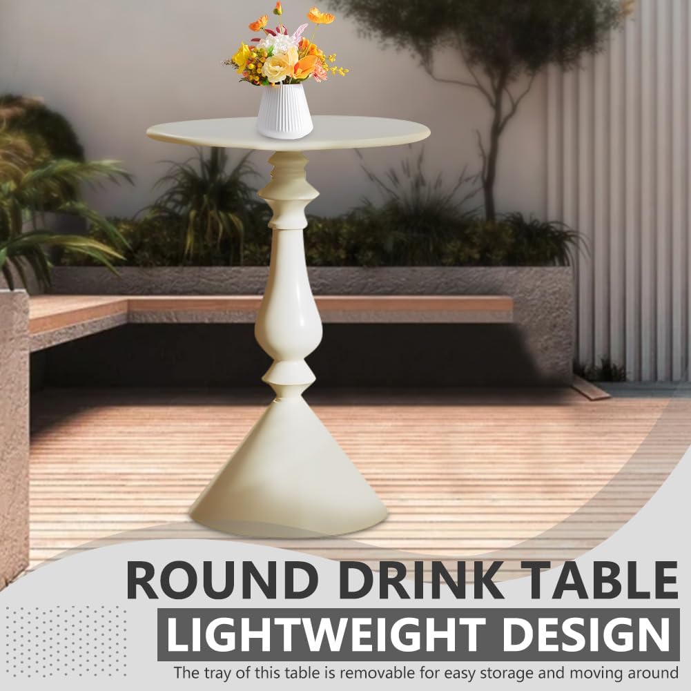 Round Side Table, Vintage Metal Drink Small Side Table, Weighted Base Sofa Side Tables for Living Room Bedroom Corner Small Space (Beige)