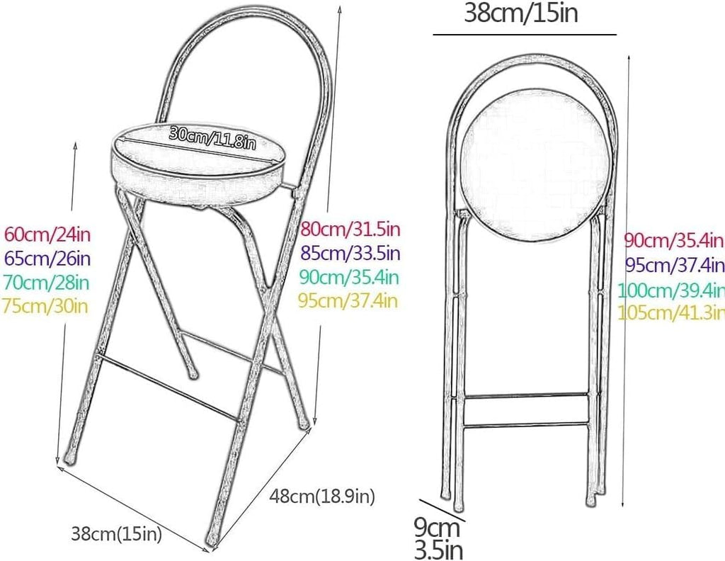 White Portable Folding Chair with Padded Round Seat and Footrest 70cm Counter Height Kitchen Stool(65cm/26in)
