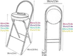 White Portable Folding Chair with Padded Round Seat and Footrest 70cm Counter Height Kitchen Stool(65cm/26in)