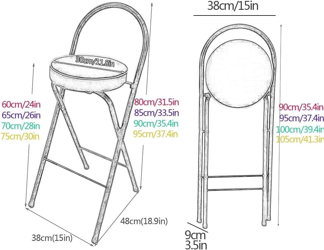 White Portable Folding Chair with Padded Round Seat and Footrest 70cm Counter Height Kitchen Stool(65cm/26in)