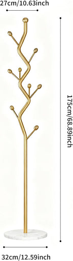 68.9 Inch Tall Modern Coat Rack,Gold Freestanding Coat Rack Tree,Heavy-Duty Metal Coat Rack Freestanding with Sturdy Marble Base for Entryway,Hallway,Bedroom,Holds Coats Hats Bags Scarves