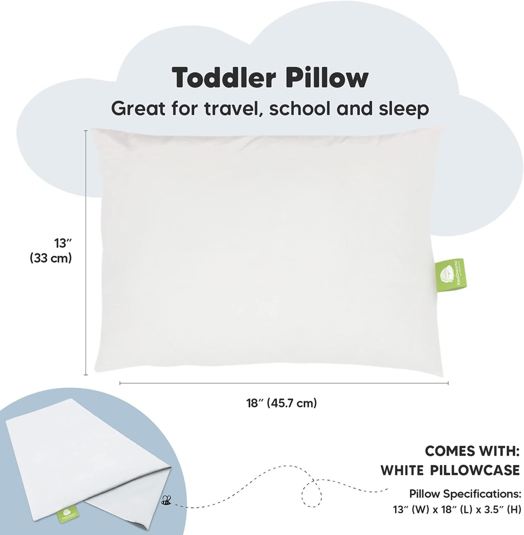 Toddler Pillow with Pillowcase - 13x18 My Little Dreamy Kids Travel Bed Pillows for Sleeping, Organic Cotton Small Pillowcase, Soft & Breathable, Machine Washable, Toddlers 2-5 years old (Soft White)