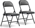 Folding Chairs 2 Pack, PU Leather Padded Folding Chairs for Outside and Indoor, Heavy Duty Portable Foldable Metal Commercial Seat for Home Office, Dorm, Party, Backyard, Lawn, Patio, Black