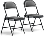 Folding Chairs 2 Pack, PU Leather Padded Folding Chairs for Outside and Indoor, Heavy Duty Portable Foldable Metal Commercial Seat for Home Office, Dorm, Party, Backyard, Lawn, Patio, Black