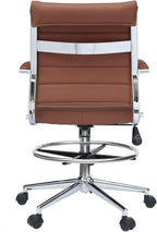 2xhome Modern Drafting Chair | Upholstered PU Leather Ribbed Mid Back with Tall Adjustable Base & Leg Rest | Padded Cushion Seat, Tilt Lock, Swivel | Computer Armchair (1, Brown, Drafting)
