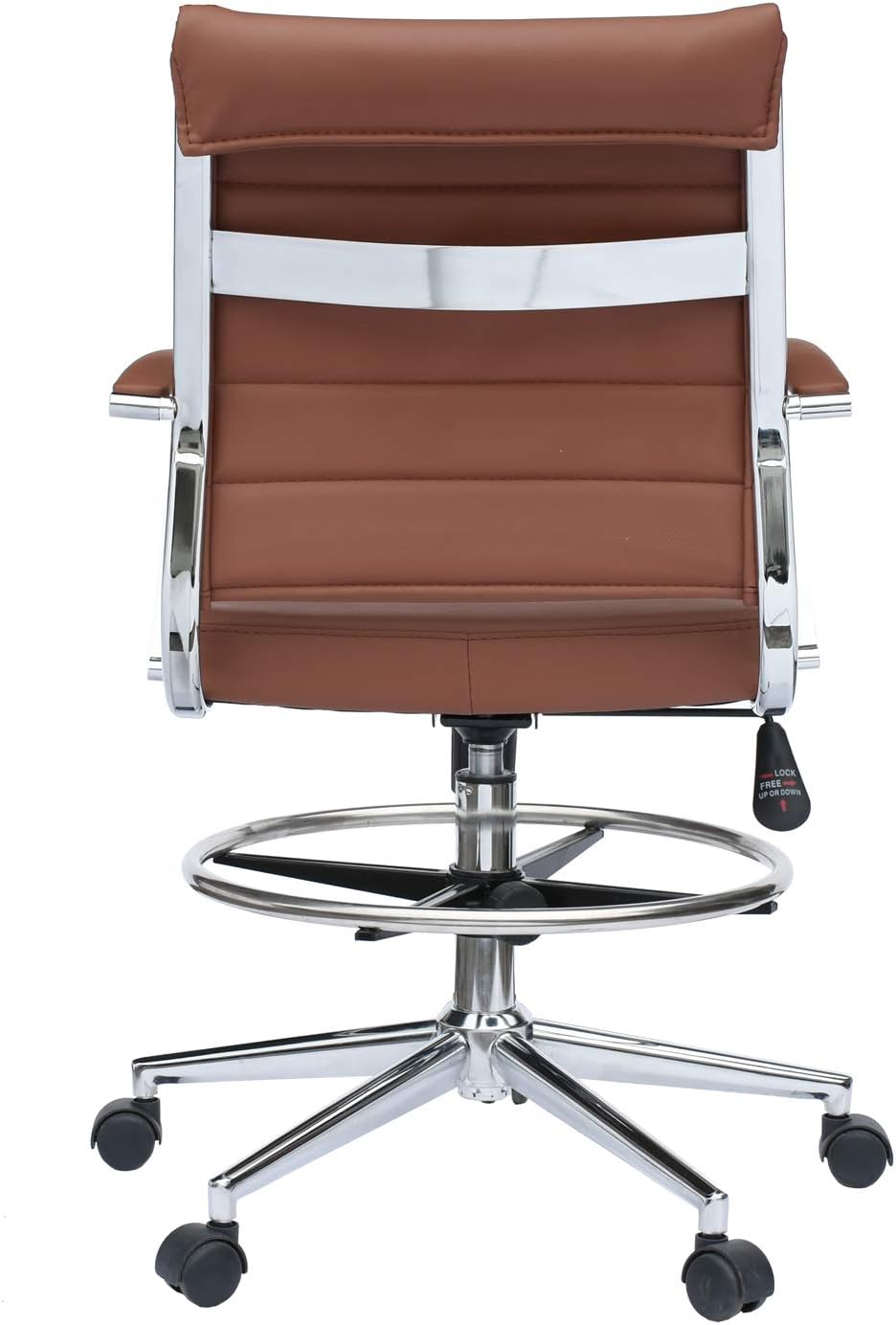 2xhome Modern Drafting Chair | Upholstered PU Leather Ribbed Mid Back with Tall Adjustable Base & Leg Rest | Padded Cushion Seat, Tilt Lock, Swivel | Computer Armchair (1, Brown, Drafting)