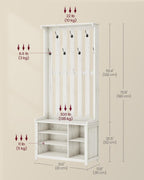 VASAGLE Hall Tree with Bench and Shoe Storage, Coat Rack with Shoe Bench, 7 Double Hooks for Jackets, Hats, Entryway, Bedroom, Living Room, 13.8 x 31.9 x 70.9 Inches, Rustic White UHSR414W01